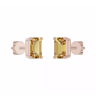 Emerald-Cut Citrine Stud Earrings