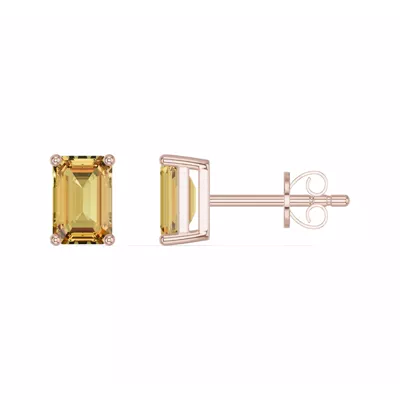 Emerald-Cut Citrine Stud Earrings