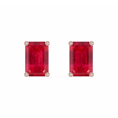 Emerald-Cut Ruby Stud Earrings