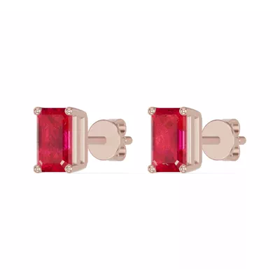 Emerald-Cut Ruby Stud Earrings