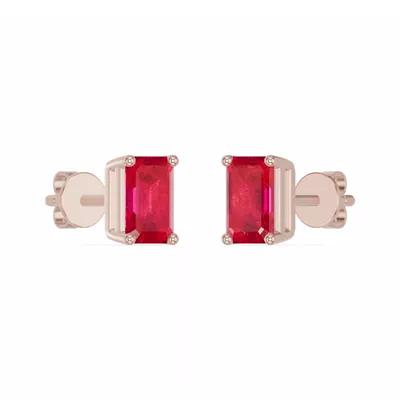 Emerald-Cut Ruby Stud Earrings