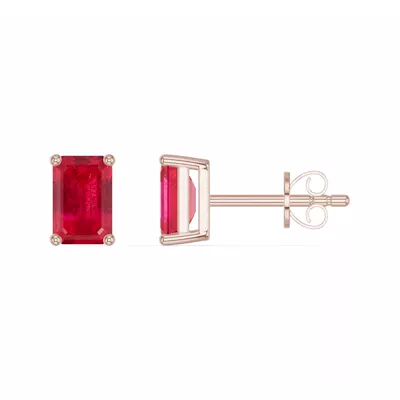 Emerald-Cut Ruby Stud Earrings