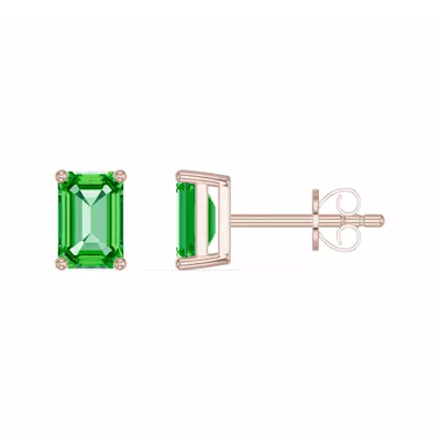 Emerald-Cut Tsavorite Stud Earrings