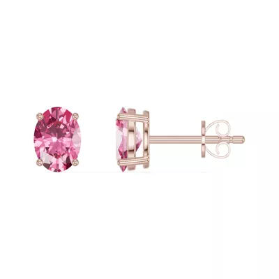 Oval Pink Tourmaline Stud Earrings