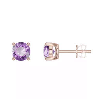 Round Amethyst Stud Earrings