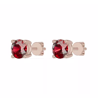 Round Garnet Stud Earrings