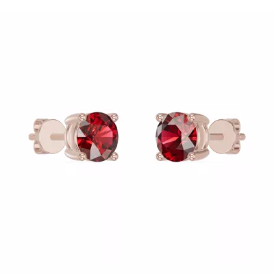 Round Garnet Stud Earrings