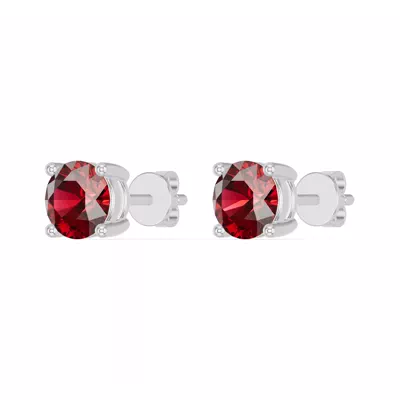 Round Garnet Stud Earrings