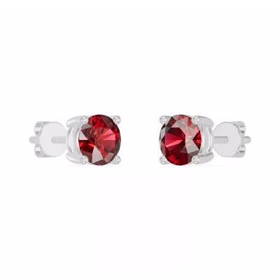 Round Garnet Stud Earrings
