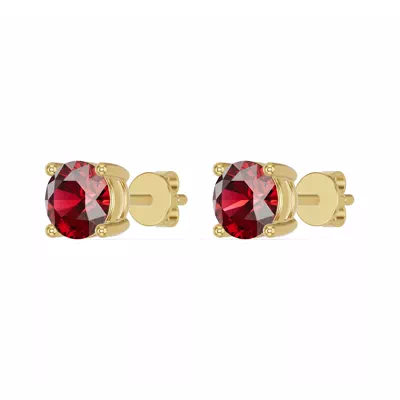 Round Garnet Stud Earrings