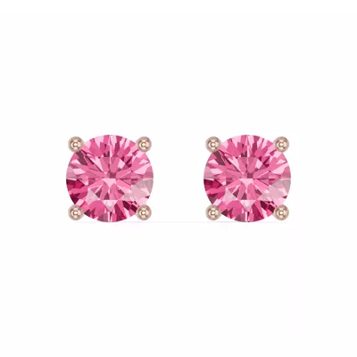 Round Pink Tourmaline Stud Earrings