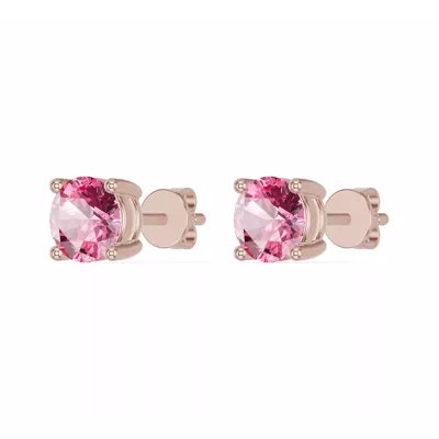 Round Pink Tourmaline Stud Earrings