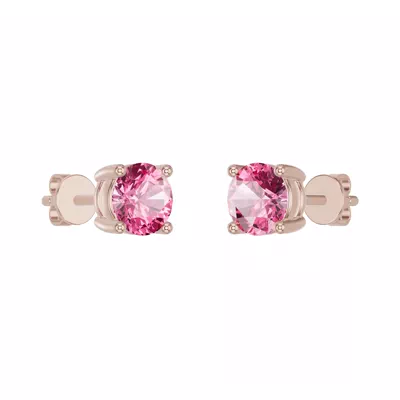 Round Pink Tourmaline Stud Earrings