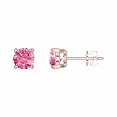 Round Pink Tourmaline Stud Earrings