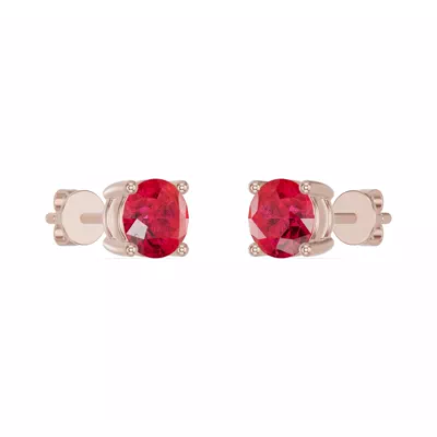 Round Ruby Stud Earrings