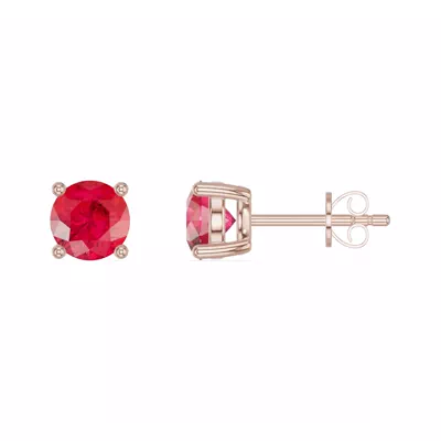 Round Ruby Stud Earrings