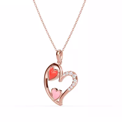 Duet Pavé Heart Necklace – Red & Pink