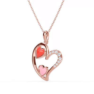 Duet Pavé Heart Necklace – Red & Pink