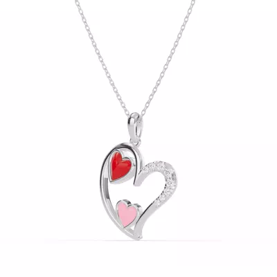 Duet Pavé Heart Necklace – Red & Pink