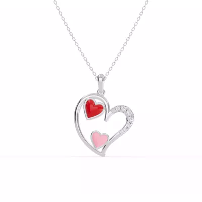 Duet Lab Pavé Heart Necklace – Red & Pink