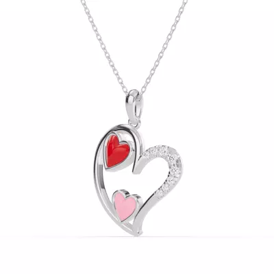 Duet Pavé Heart Necklace – Red & Pink