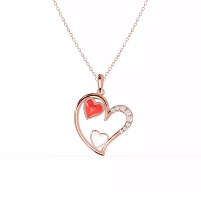 Duet Pavé Heart Necklace – Red & White