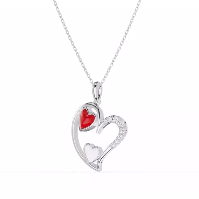 Duet Pavé Heart Necklace – Red & White