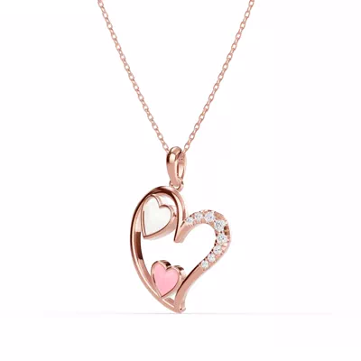 Duet Pavé Heart Necklace – White & Pink
