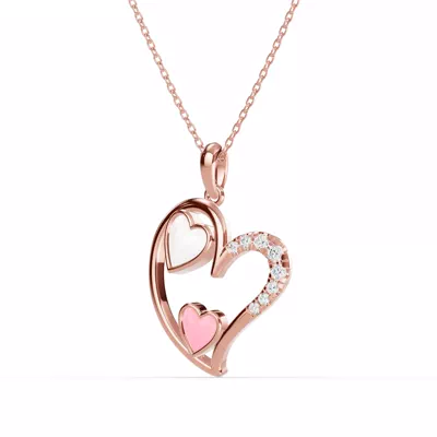 Duet Pavé Heart Necklace – White & Pink