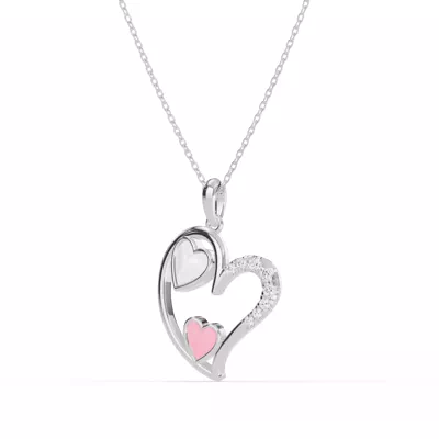 Duet Lab Pavé Heart Necklace – White & Pink