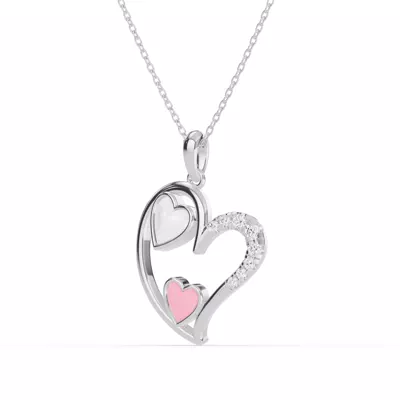 Duet Lab Pavé Heart Necklace – White & Pink