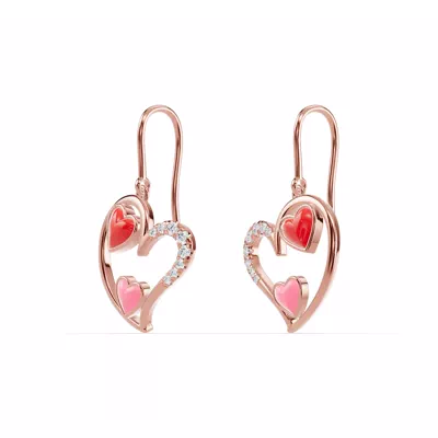 Duet Pavé Heart Earrings – Red & Pink