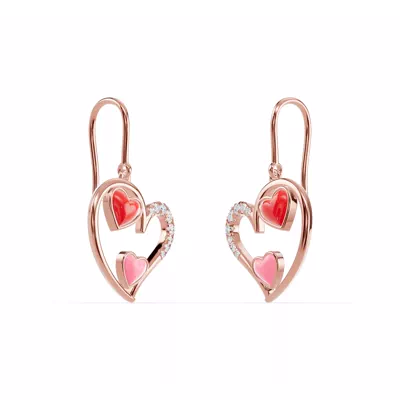Duet Pavé Heart Earrings – Red & Pink