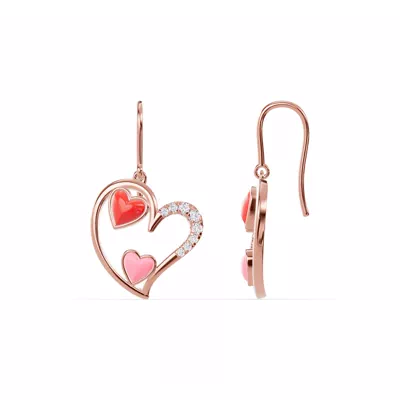 Duet Pavé Heart Earrings – Red & Pink