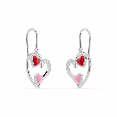 Duet Pavé Heart Earrings – Red & Pink