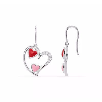 Duet Pavé Heart Earrings – Red & Pink