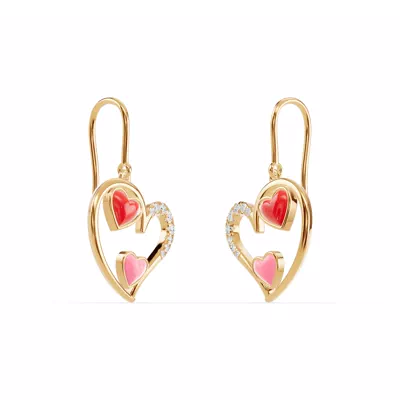 Duet Pavé Heart Earrings – Red & Pink