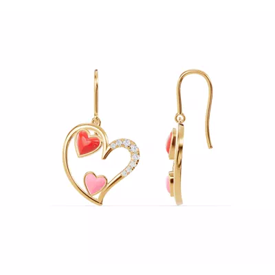 Duet Pavé Heart Earrings – Red & Pink