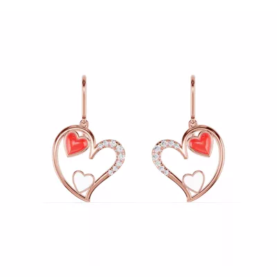 Duet Pavé Heart Earrings – Red & White