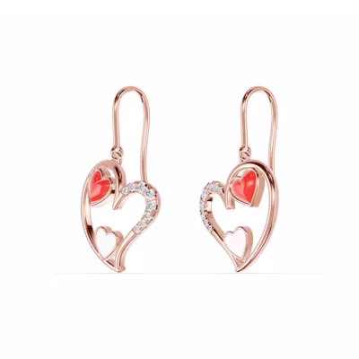 Duet Pavé Heart Earrings – Red & White