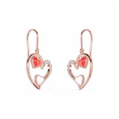 Duet Pavé Heart Earrings – Red & White