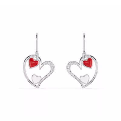 Duet Pavé Heart Earrings – Red & White