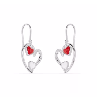 Duet Pavé Heart Earrings – Red & White