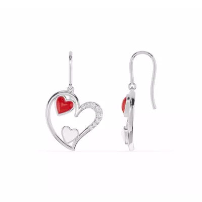 Duet Pavé Heart Earrings – Red & White
