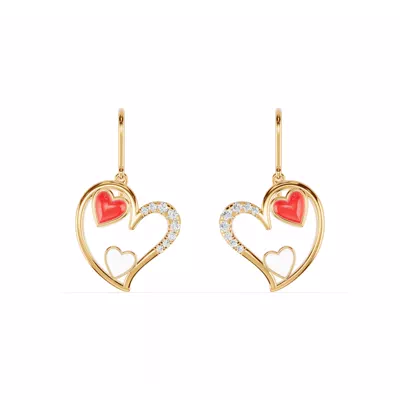 Duet Pavé Heart Earrings – Red & White