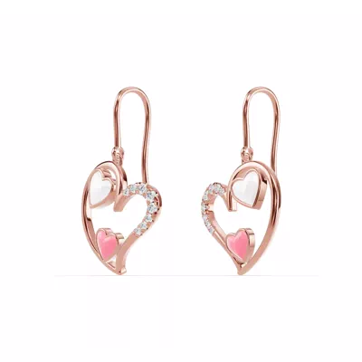 Duet Lab Pavé Heart Earrings – White & Pink
