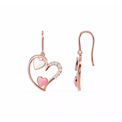 Duet Lab Pavé Heart Earrings – White & Pink