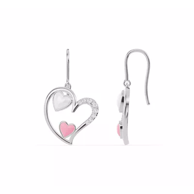 Duet Lab Pavé Heart Earrings – White & Pink