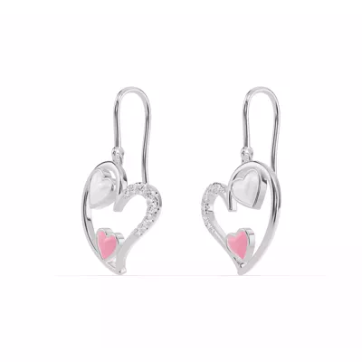Duet Pavé Heart Earrings – White & Pink