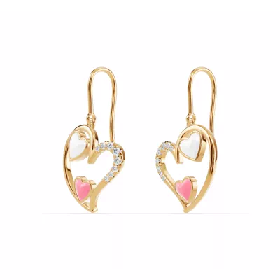 Duet Lab Pavé Heart Earrings – White & Pink